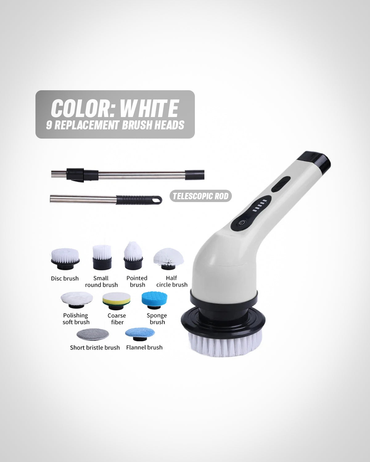 Electric Spin Scrubber, IPX5 Waterproof, 9 Replaceable Brush Heads